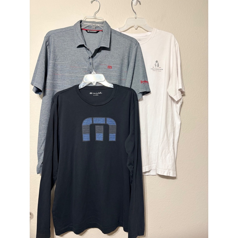 Travis Mathew Shirt Bundle Lot of 3 Mens XL Polo Long Sleeve Tee Graphic T-Shirt